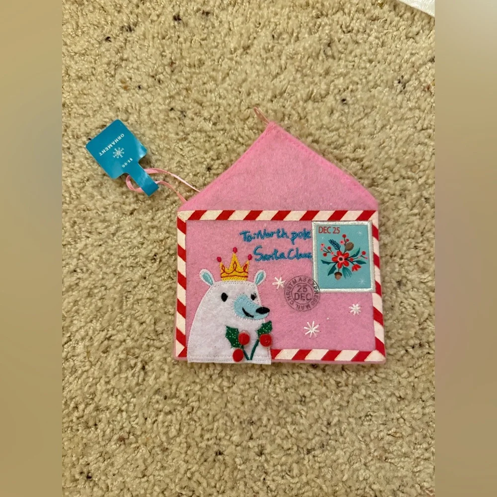 Target Pink and Red Holiday Ornament with Polar Bear